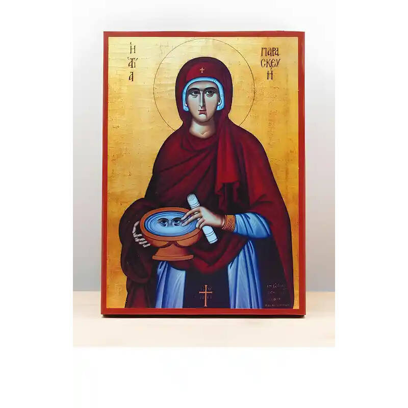 Εικόνα Ορθοδοξίας με περίγραμμα χρυσό σε ξύλο Φλαμουρίας  με  βάση Αγία Παρασκευή Ρώμης, Ξύλινη Χειροποίητη Εικόνα Ελληνικού Βυζαντινού Στυλ Κρεμασμένη σε ξύλινη πλάκα Χειροποίητη Ελληνορθόδοξη εικόνα του Ιησού Χριστού, Κρεμαστή πλάκα βυζαντινής τέχνης, χ