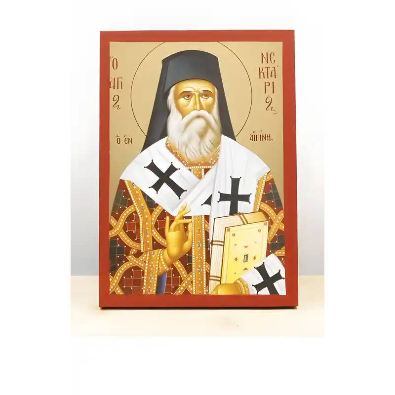Εικόνα Ορθοδοξίας με περίγραμμα χρυσό σε ξύλο Φλαμουρίας  με  βάση Άγιος Νεκτάριος Αιγίνης, Ξύλινη Χειροποίητη Εικόνα με ψηφιακή εκτύπωση Ελληνικό Premium Βυζαντινού Στυλ Κρεμαστό τοίχου Θρησκευτικό Θέμα Χειροποίητη Ελληνορθόδοξη εικόνα του Ιησού Χριστού,