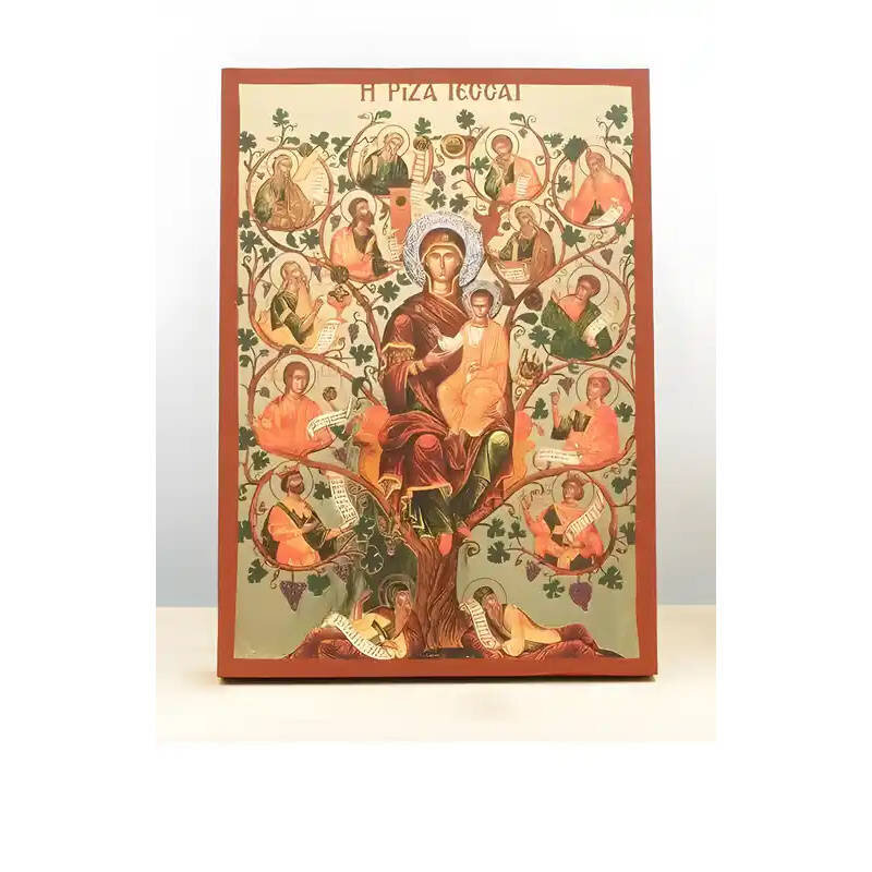 Σετ 2 τεμαχίων – Εικόνα Ορθοδοξίας με περίγραμμα χρυσό σε ξύλο Φλαμουρίας  με  βάση Virgin Mary The Tree of Jesse, Ξύλινη Χειροποίητη Εικόνα μεΨηφιακή Εκτύπωση Ελληνικού Premium Βυζαντινού Στυλ Κρεμασμένο σε ξύλινη πλάκα Χειροποίητη Ελληνορθόδοξη εικόνα τ