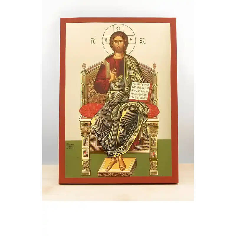Εικόνα Ορθοδοξίας με περίγραμμα χρυσό σε ξύλο Φλαμουρίας  με  βάση Ένθρονος Ιησούς Χριστός, Ξύλινη Χειροποίητη Εικόνα με Φύλλο Χρυσού Τοίχου Ελληνικού Premium Βυζαντινού Στυλ Κρεμασμένο σε ξύλινη πλάκα Θρησκευτικό Θέμα Χειροποίητη Ελληνορθόδοξη εικόνα του