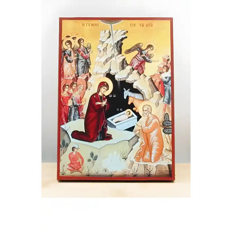 Εικόνα Ορθοδοξίας με περίγραμμα χρυσό σε ξύλο Φλαμουρίας  με  βάση Γένεσις του Ιησού Χριστού, Ξύλινη Χειροποίητη Εικόνα Ελληνικού Premium Βυζαντινού Στυλ Κρεμασμένο σε ξύλινη πλάκα Ορθόδοξο Θρησκευτικό Θέμα Χειροποίητη Ελληνορθόδοξη εικόνα του Ιησού Χριστ