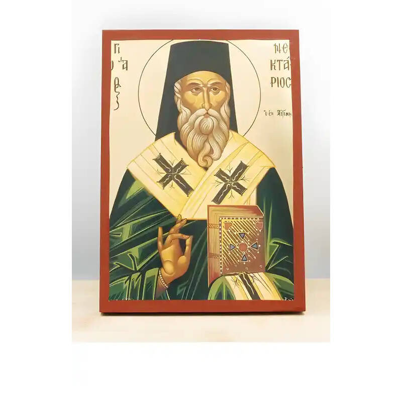 Σετ 2 τεμαχίων – Εικόνα Ορθοδοξίας με περίγραμμα χρυσό σε ξύλο Φλαμουρίας  με  βάση Άγιος Νεκτάριος Αιγίνης Πράσινη, Ξύλινη Χειροποίητη Εικόνα με ψηφιακή εκτύπωση Ελληνικό Premium Βυζαντινού Στυλ Επιτοίχιο Θρησκευτικό Θέμα Χειροποίητη Ελληνορθόδοξη εικόνα