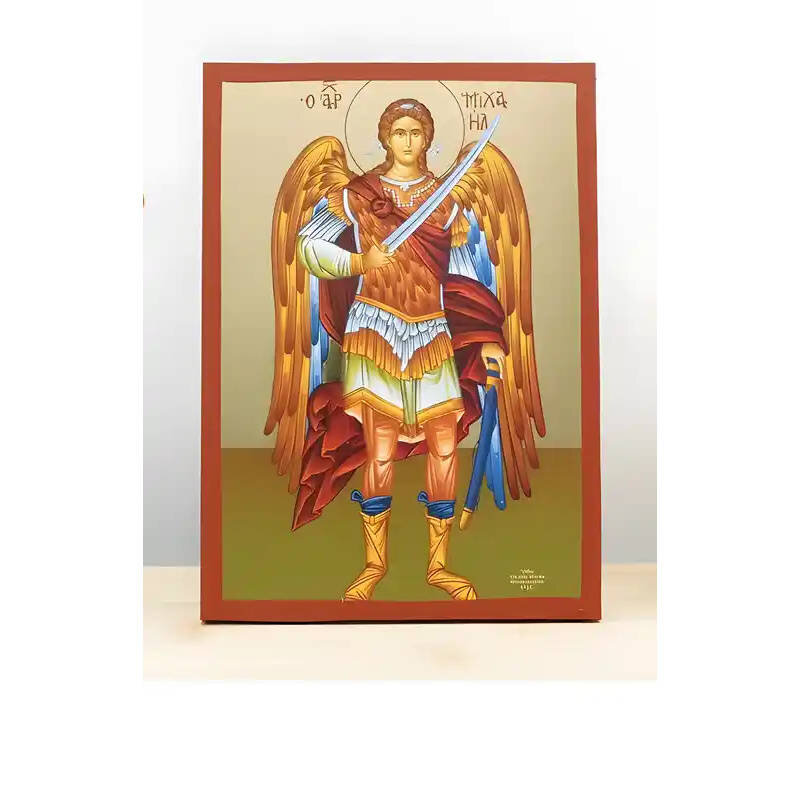 Σετ 2 τεμαχίων – Εικόνα Ορθοδοξίας με περίγραμμα χρυσό σε ξύλο Φλαμουρίας  με  βάση Αρχάγγελος Μιχαήλ Ολόσωμο, Ξύλινη Χειροποίητη Εικόνα μεΨηφιακή Εκτύπωση Ελληνικού Premium Βυζαντινού Στυλ Κρεμασμένο σε ξύλινη πλάκα Χειροποίητη Ελληνορθόδοξη εικόνα του Ι