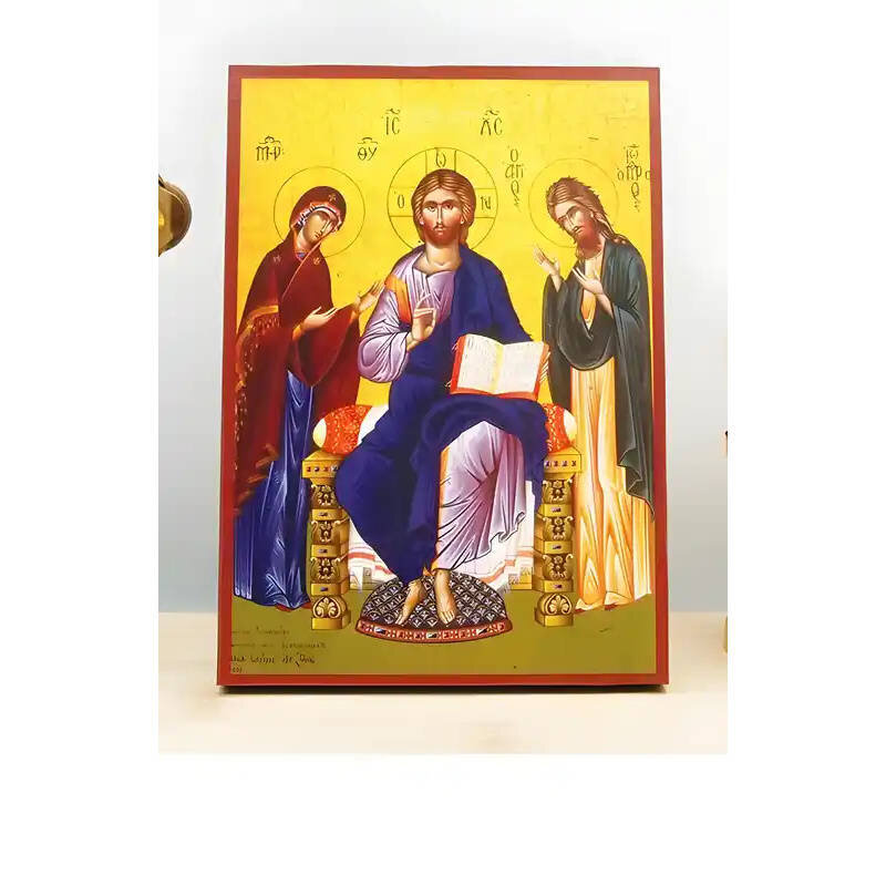 Σετ 2 τεμαχίων – Εικόνα Ορθοδοξίας με περίγραμμα χρυσό σε ξύλο Φλαμουρίας  με  βάση Jesus Christ Small Deesis, Ξύλινη Χειροποίητη Εικόνα Ελληνικού Premium Βυζαντινού Στυλ Κρεμαστή σε ξύλινη πλάκα Θρησκευτικό θέμα Χειροποίητη Ελληνορθόδοξη εικόνα του Ιησού