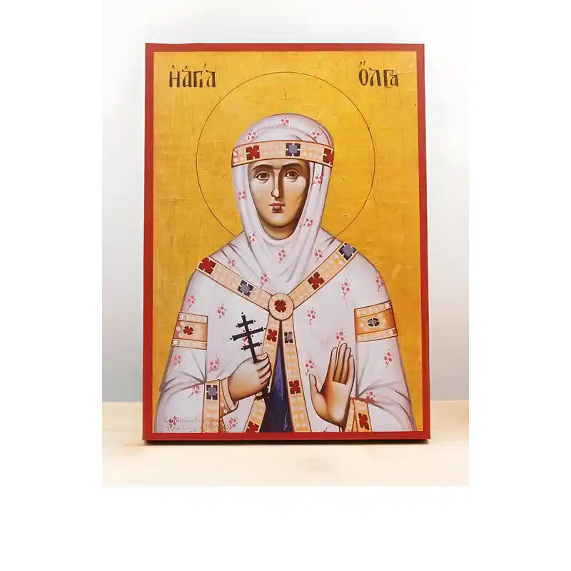 Εικόνα Ορθοδοξίας με περίγραμμα χρυσό σε ξύλο Φλαμουρίας  με  βάση Αγία Όλγα του Κιέβου, Ξύλινη Χειροποίητη Εικόνα Ελληνικού Premium Βυζαντινού Στυλ Κρεμασμένη σε ξύλινη πλάκα Χειροποίητη Ελληνορθόδοξη εικόνα του Ιησού Χριστού, Κρεμαστή πλάκα βυζαντινής τ