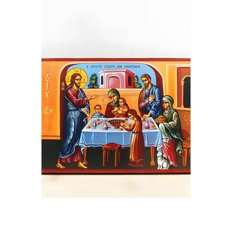 Εικόνα Ορθοδοξίας με περίγραμμα χρυσό σε ξύλο Φλαμουρίας  με  βάση Ο Ιησούς Χριστός Ευλογεί την Οικογένεια, Ξύλινη Χειροποίητη Εικόνα Ελληνικού Premium Βυζαντινού Στυλ Κρεμασμένο σε ξύλινη πλάκα Ορθόδοξο Θρησκευτικό Θέμα Χειροποίητη Ελληνορθόδοξη εικόνα τ