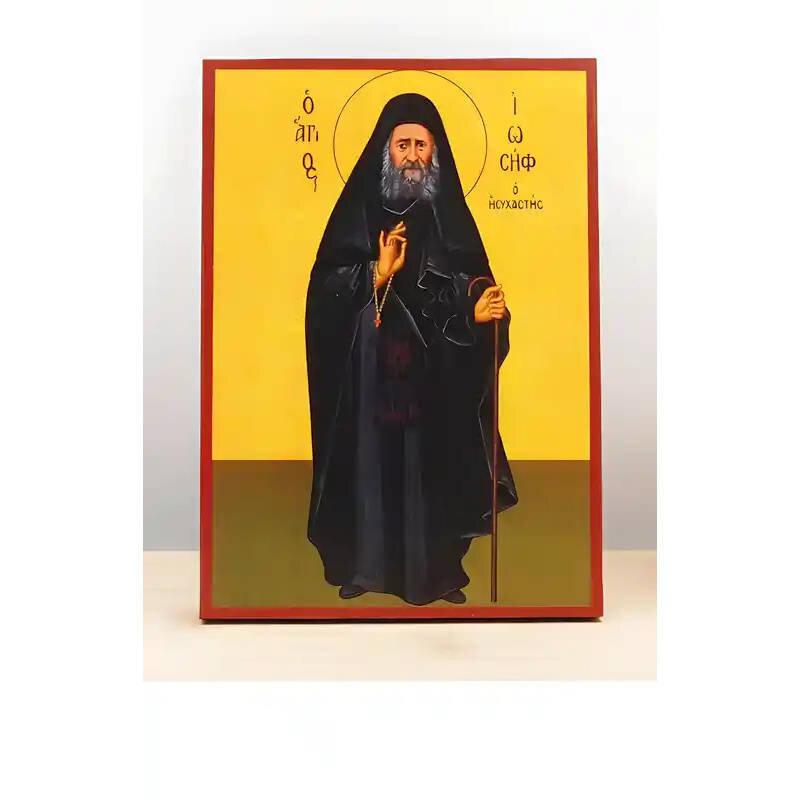 Εικόνα Ορθοδοξίας με περίγραμμα χρυσό σε ξύλο Φλαμουρίας  με  βάση Άγιος Ιωσήφ ο Ησυχαστής Ολόσωμο, Ξύλινη Χειροποίητη Εικόνα Ελληνικού Βυζαντινού Στυλ Κρεμασμένο σε ξύλινη πλάκα Χειροποίητη Ελληνορθόδοξη εικόνα του Ιησού Χριστού, Κρεμαστή πλάκα βυζαντινή