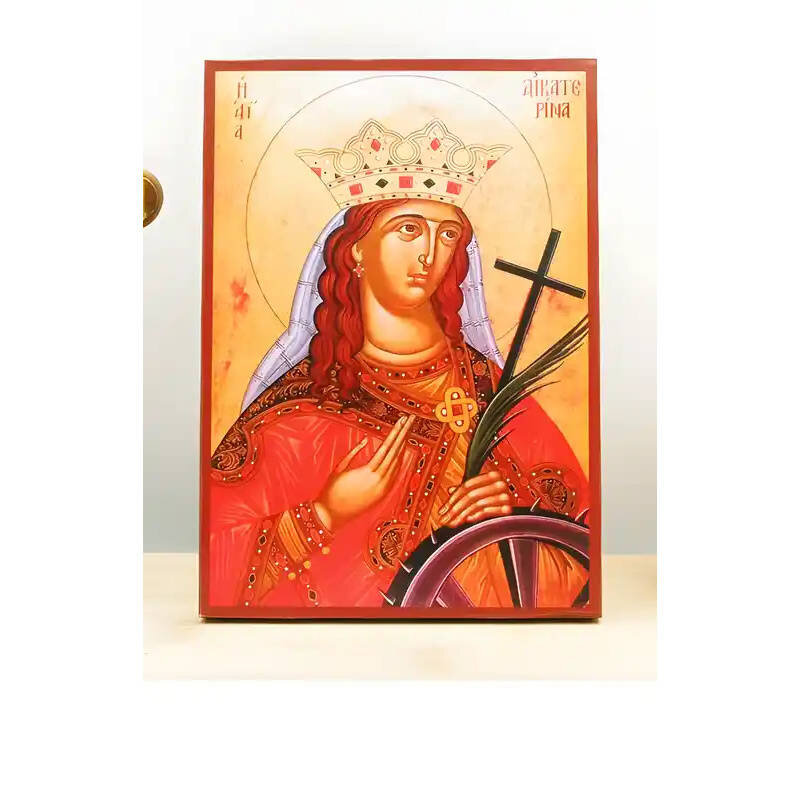 Εικόνα Ορθοδοξίας με περίγραμμα χρυσό σε ξύλο Φλαμουρίας  με  βάση Αγία Αικατερίνη «Αικατερίνη» Αλεξάνδρειας, Ξύλινη Χειροποίητη Εικόνα Ελληνικού Βυζαντινού Στυλ Κρεμασμένη σε ξύλινη πλάκα Χειροποίητη Ελληνορθόδοξη εικόνα του Ιησού Χριστού, Κρεμαστή πλάκα