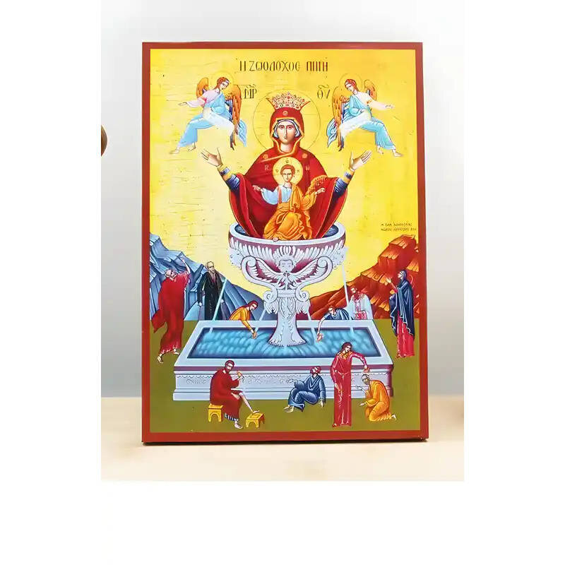 Σετ 2 τεμαχίων – Εικόνα Ορθοδοξίας με περίγραμμα χρυσό σε ξύλο Φλαμουρίας  με  βάση Παναγία η Ζωοδόχος Πηγή με Jesus Beige, Ξύλινη Χειροποίητη Εικόνα Ελληνικού Premium Βυζαντινού Στυλ τοίχου Κρεμασμένη σε Ξυλόπλακα Religious Χειροποίητη Ελληνορθόδοξη εικό