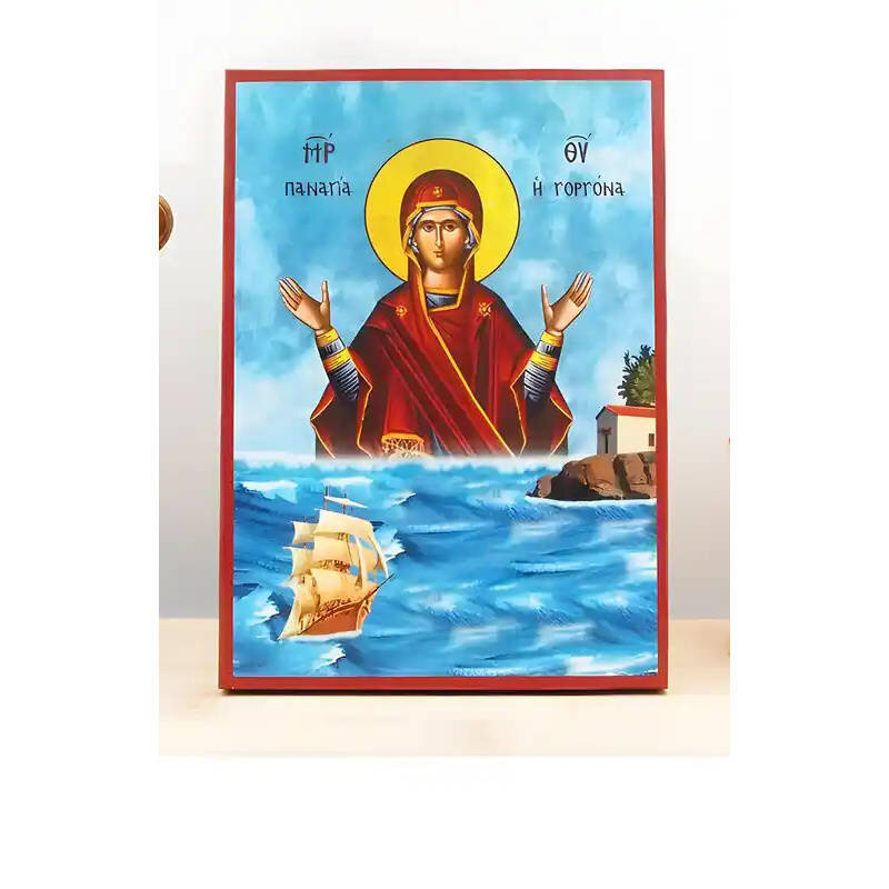 Εικόνα Ορθοδοξίας με περίγραμμα χρυσό σε ξύλο Φλαμουρίας  με  βάση Παναγία η Γοργόνα, Ξύλινη Χειροποίητη Εικόνα Ελληνικού Premium Βυζαντινού Στυλ Κρεμαστή σε ξύλινη πλάκα Θρησκευτικό θέμα Χειροποίητη Ελληνορθόδοξη εικόνα του Ιησού Χριστού, Κρεμαστή πλάκα