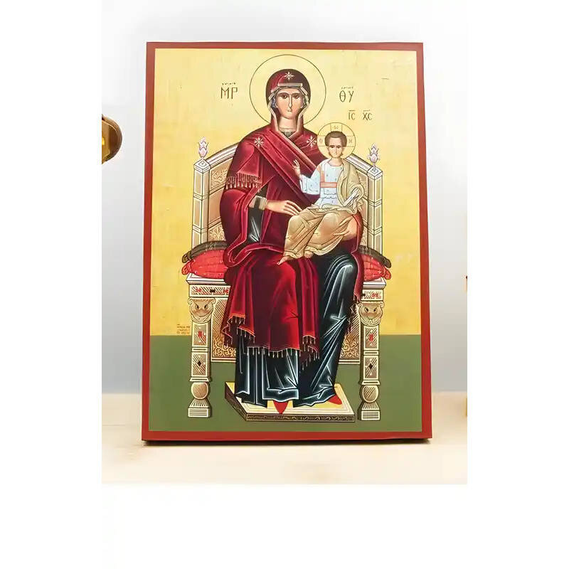 Εικόνα Ορθοδοξίας με περίγραμμα χρυσό σε ξύλο Φλαμουρίας  με  βάση Παναγία Ένθρονη με τον Ιησού, Ξύλινη Χειροποίητη Εικόνα Ελληνικού Βυζαντινού Στυλ τοίχου Κρεμασμένη σε ξύλινη πλάκα Θρησκευτικό θέμα Χειροποίητη Ελληνορθόδοξη εικόνα του Ιησού Χριστού, Κρε