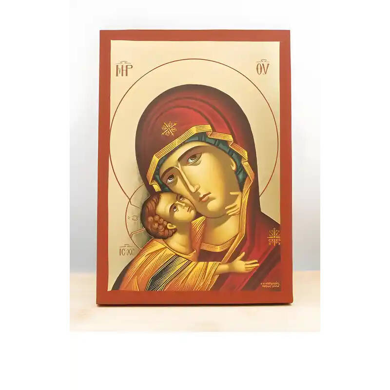 Εικόνα Ορθοδοξίας με περίγραμμα χρυσό σε ξύλο Φλαμουρίας  με  βάση Παναγία με πορτρέτο του Ιησού, Ξύλινη χειροποίητη εικόνα μεΨηφιακή Εκτύπωση επιτοίχιας ελληνικής βυζαντινής τεχνοτροπίας Premium Χειροποίητη Ελληνορθόδοξη εικόνα του Ιησού Χριστού, Κρεμαστ