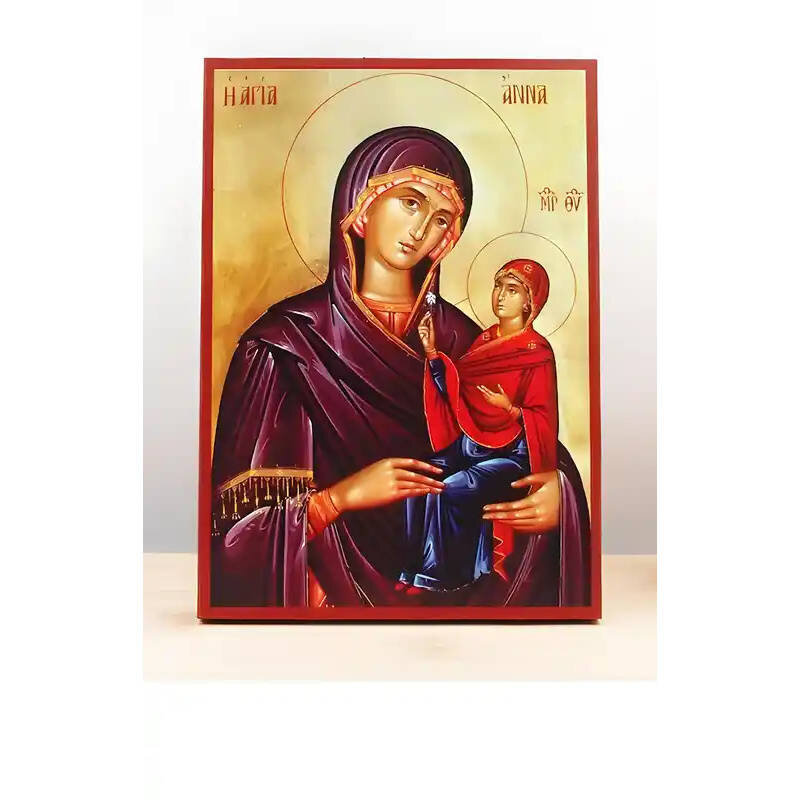 Εικόνα Ορθοδοξίας με περίγραμμα χρυσό σε ξύλο Φλαμουρίας  με  βάση Αγία Άννα «Άννα» μητέρα της Παναγίας, Ξύλινη Χειροποίητη Εικόνα Ελληνικού Premium Βυζαντινού Στυλ Κρεμασμένη σε ξύλινη πλάκα Χειροποίητη Ελληνορθόδοξη εικόνα του Ιησού Χριστού, Κρεμαστή πλ