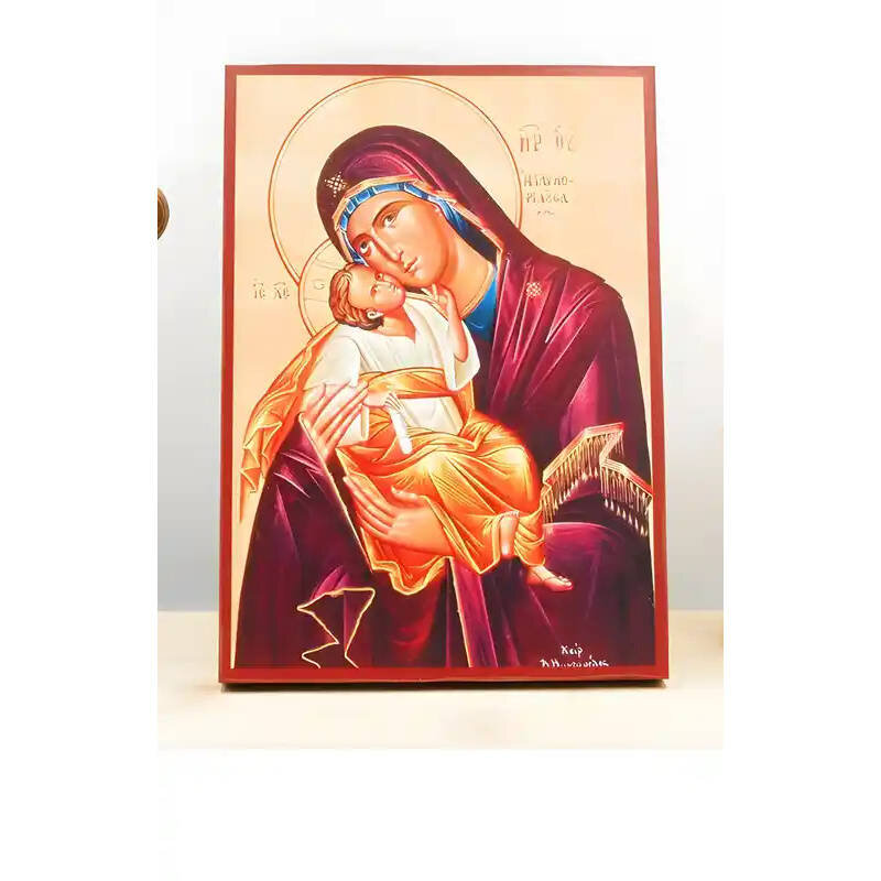 Εικόνα Ορθοδοξίας με περίγραμμα χρυσό σε ξύλο Φλαμουρίας  με  βάση Παναγία Γλυκοφιλούσα «Γλυκοφιλούσα» με τον Ιησού, Ξύλινη Χειροποίητη Εικόνα Ελληνικής Premium Βυζαντινού Στυλ Κρεμασμένη σε ξύλινη πλάκα Χειροποίητη Ελληνορθόδοξη εικόνα του Ιησού Χριστού,