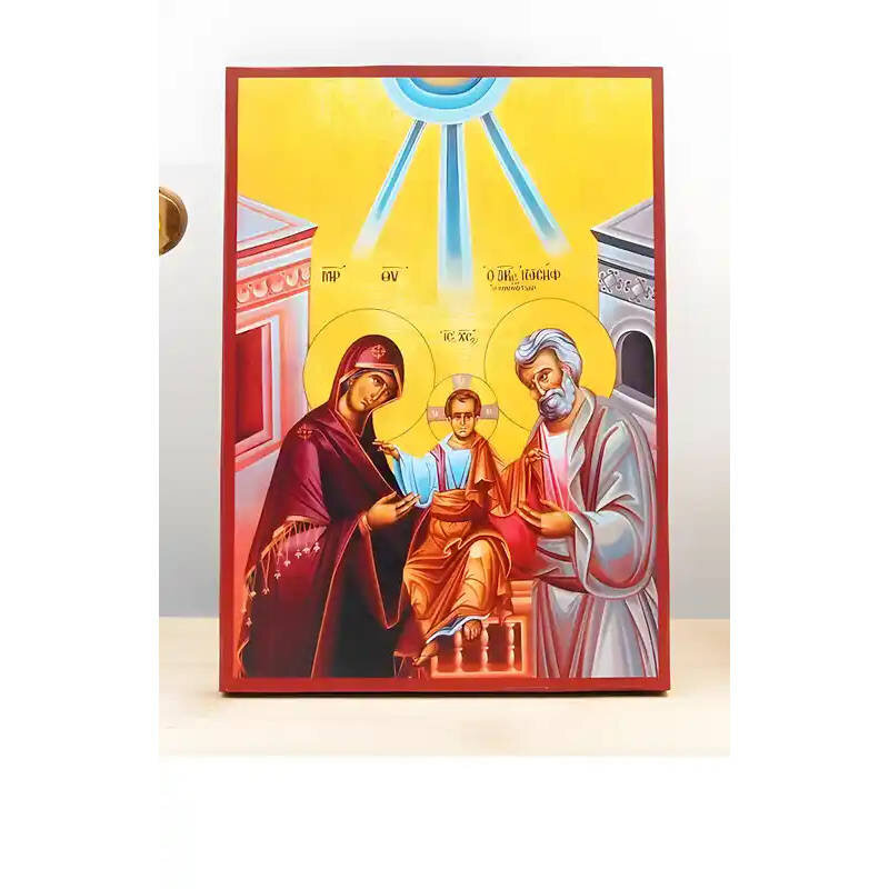 Εικόνα Ορθοδοξίας με περίγραμμα χρυσό σε ξύλο Φλαμουρίας  με  βάση Αγία Αγία Οικογένεια, Ξύλινη Χειροποίητη Εικόνα Ελληνικού Premium Βυζαντινού Στυλ Κρεμαστή σε ξύλινη πλάκα Θρησκευτικό θέμα Χειροποίητη Ελληνορθόδοξη εικόνα του Ιησού Χριστού, Κρεμαστή πλά