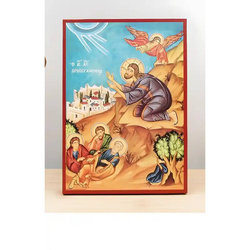 Εικόνα Ορθοδοξίας με περίγραμμα χρυσό σε ξύλο Φλαμουρίας  με  βάση Ο Ιησούς Χριστός προσεύχεται στην Αντιπροσωπεία της Γεθσημανής, Ξύλινη Χειροποίητη Εικόνα Ελληνικού Premium Βυζαντινού Στυλ Κρεμασμένο σε ξύλινη πλάκα Θρησκευτικό Χειροποίητη Ελληνορθόδοξη
