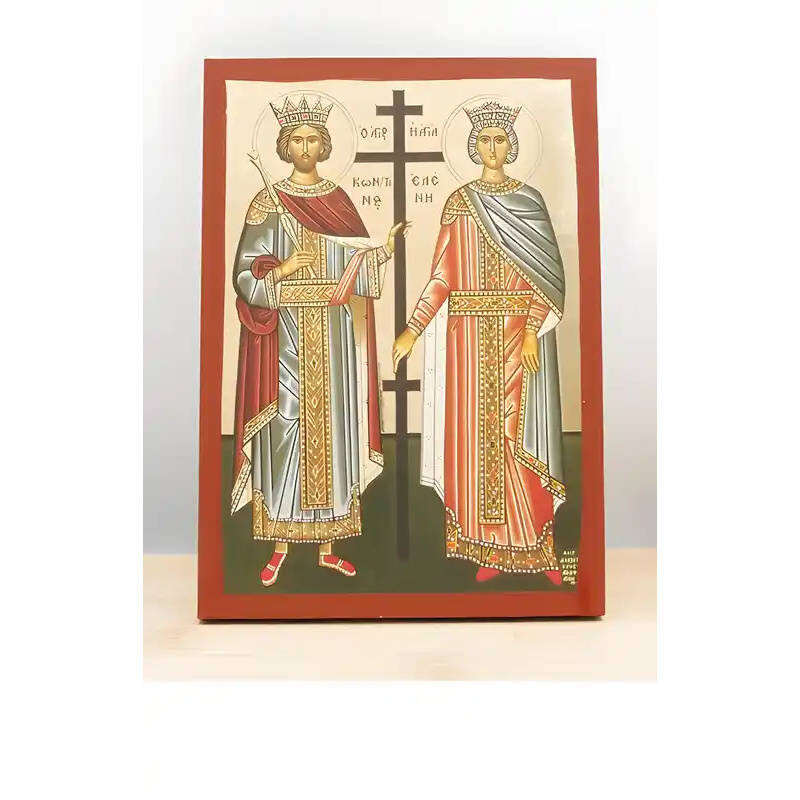 Εικόνα Ορθοδοξίας με περίγραμμα χρυσό σε ξύλο Φλαμουρίας  με  βάση Άγιος Κωνσταντίνος και Αγία Ελένη, Ξύλινη Χειροποίητη Εικόνα με Ψηφιακή Εκτύπωση Ελληνικό Premium Βυζαντινού Στυλ Κρεμαστό τοίχου Θρησκευτικό Θέμα Χειροποίητη Ελληνορθόδοξη εικόνα του Ιησο
