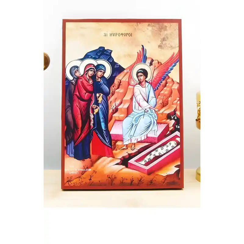 Εικόνα Ορθοδοξίας με περίγραμμα χρυσό σε ξύλο Φλαμουρίας  με  βάση Μυροφόρα, Ξύλινη Χειροποίητη Εικόνα Ελληνικού Premium Βυζαντινού Στυλ Κρεμασμένο σε ξύλινη πλάκα Ορθόδοξο Θρησκευτικό Θέμα Χειροποίητη Ελληνορθόδοξη εικόνα του Ιησού Χριστού, Κρεμαστή πλάκ
