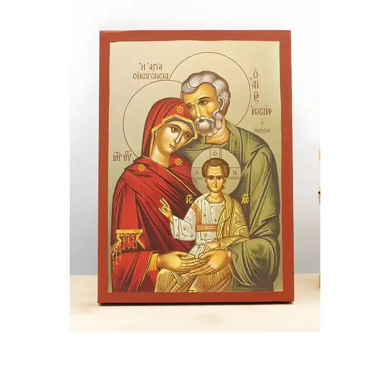 Εικόνα Ορθοδοξίας με περίγραμμα χρυσό σε ξύλο Φλαμουρίας  με  βάση Αγία Αγία Οικογένεια, Ξύλινη Χειροποίητη Εικόνα με Ψηφιακή Εκτύπωση Ελληνικό Premium Βυζαντινού Στυλ Κρεμασμένο σε ξύλινη πλάκα Θρησκευτικό θέμα Χειροποίητη Ελληνορθόδοξη εικόνα του Ιησού