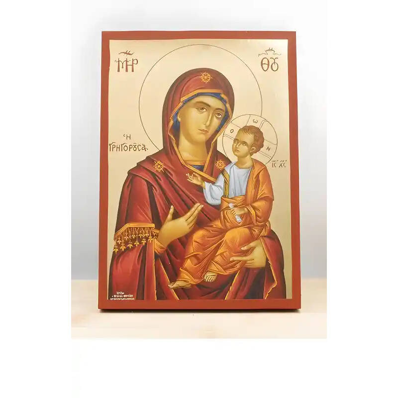 Εικόνα Ορθοδοξίας με περίγραμμα χρυσό σε ξύλο Φλαμουρίας  με  βάση Παναγία Οδηγήτρια "Γρηγορούσα" με τον Ιησού, Ξύλινη Χειροποίητη Εικόνα με  Ψηφιακή Εκτύπωση Ελληνικής Βυζαντινής Στυλ επιτοίχιας Χειροποίητη Ελληνορθόδοξη εικόνα του Ιησού Χριστού, Κρεμαστ