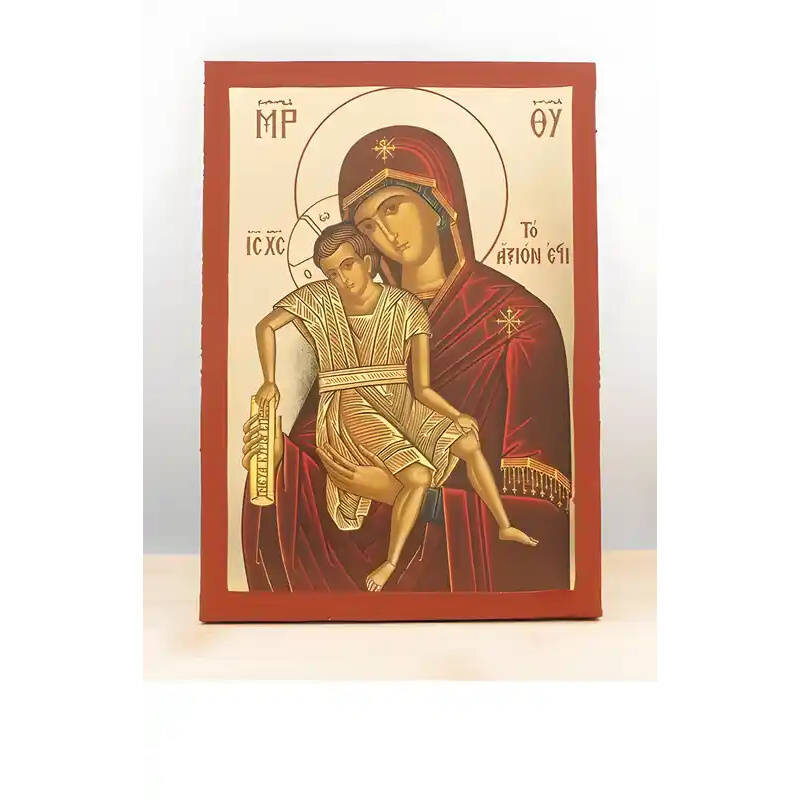 Εικόνα Ορθοδοξίας με περίγραμμα χρυσό σε ξύλο Φλαμουρίας  με  βάση Παναγία Άξιον Εστί με τον Ιησού, Ξύλινη Χειροποίητη Εικόνα με Ψηφιακή Εκτύπωση Ελληνικό Premium Βυζαντινού Στυλ Κρεμαστό τοίχου Θρησκευτικό Θέμα Χειροποίητη Ελληνορθόδοξη εικόνα του Ιησού