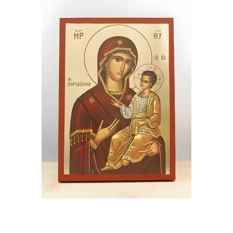Εικόνα Ορθοδοξίας με περίγραμμα χρυσό σε ξύλο Φλαμουρίας  με  βάση Παναγία Οδηγήτρια «Πορταΐτισσα» με τον Ιησού, Ξύλινη Χειροποίητη Εικόνα με Φύλλο Χρυσού Ελληνικού Premium Βυζαντινού Στυλ Επιτοίχια Θρησκευτικά Χειροποίητη Ελληνορθόδοξη εικόνα του Ιησού Χ