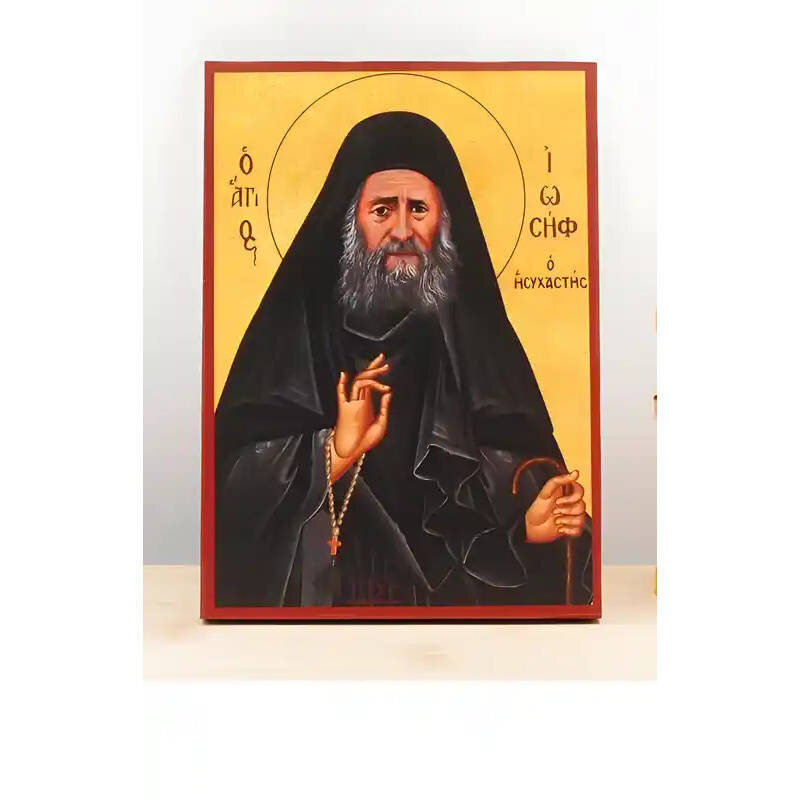 Εικόνα Ορθοδοξίας με περίγραμμα χρυσό σε ξύλο Φλαμουρίας  με  βάση Άγιος Ιωσήφ ο Ησυχαστής, Ξύλινη Χειροποίητη Εικόνα Ελληνικού Βυζαντινού Στυλ Κρεμασμένη σε ξύλινη πλάκα Χειροποίητη Ελληνορθόδοξη εικόνα του Ιησού Χριστού, Κρεμαστή πλάκα βυζαντινής τέχνης