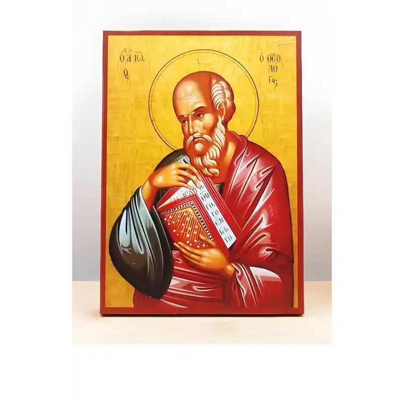 Εικόνα Ορθοδοξίας με περίγραμμα χρυσό σε ξύλο Φλαμουρίας  με  βάση Άγιος Απόστολος Ιωάννης ο Θεολόγος και Ευαγγελιστής, Ξύλινη Χειροποίητη Εικόνα Ελληνικής Κορυφαίας Βυζαντινής Στυλ Κρεμαστή σε Ξύλινη Πλάκα Θρησκευτικό Χειροποίητη Ελληνορθόδοξη εικόνα του