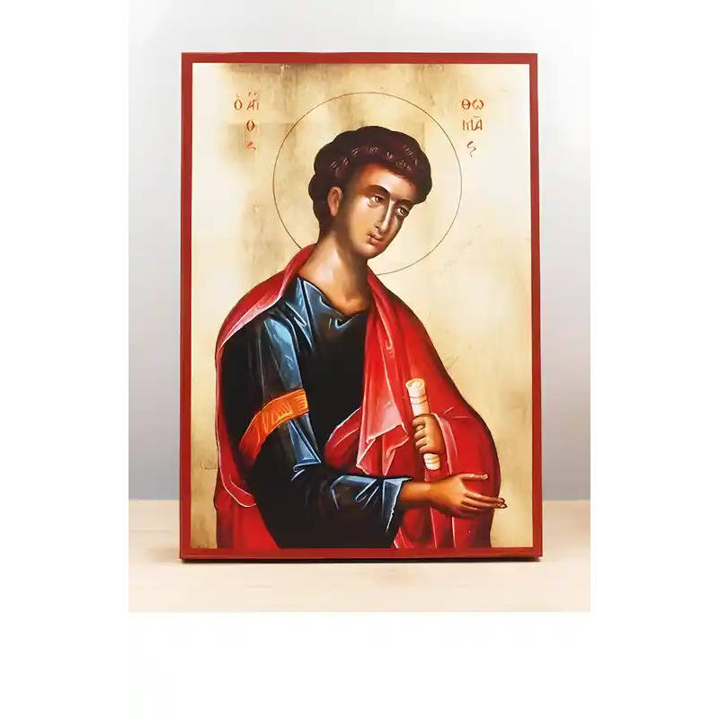 Εικόνα Ορθοδοξίας με περίγραμμα χρυσό σε ξύλο Φλαμουρίας  με  βάση Άγιος Απόστολος Θωμάς, Ξύλινη Χειροποίητη Εικόνα Ελληνικής Κορυφαίας Βυζαντινής Στυλ Κρεμαστή σε ξύλινη πλάκα Θρησκευτικό θέμα Χειροποίητη Ελληνορθόδοξη εικόνα του Ιησού Χριστού, Κρεμαστή