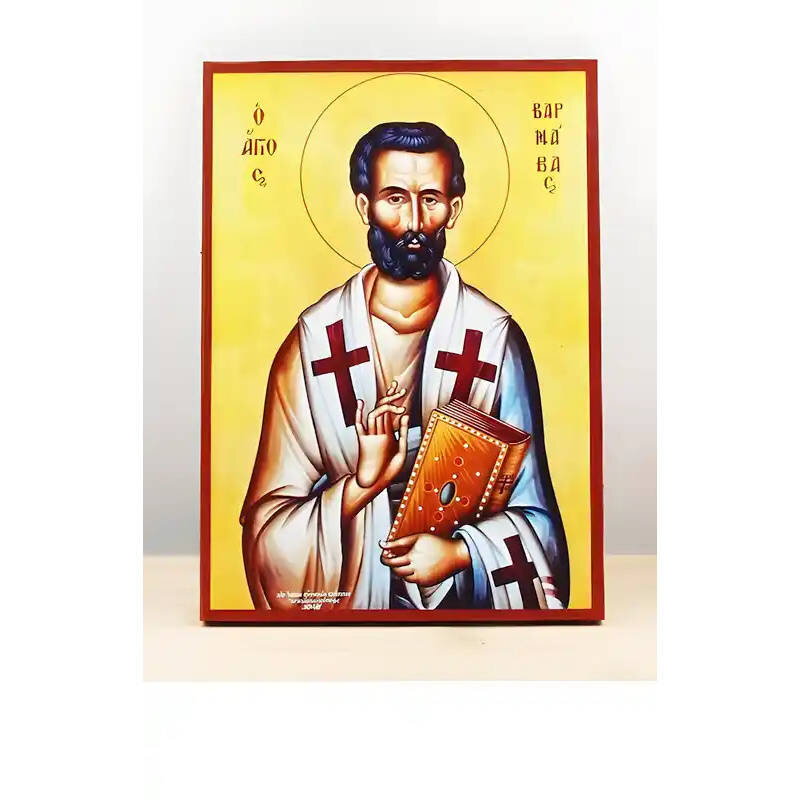 Εικόνα Ορθοδοξίας με περίγραμμα χρυσό σε ξύλο Φλαμουρίας  με  βάση Άγιος Απόστολος Βαρνάβας, Ξύλινη Χειροποίητη Εικόνα Ελληνικής Premium Βυζαντινού Στυλ Κρεμαστή σε ξύλινη πλάκα Θρησκευτικό θέμα Χειροποίητη Ελληνορθόδοξη εικόνα του Ιησού Χριστού, Κρεμαστή