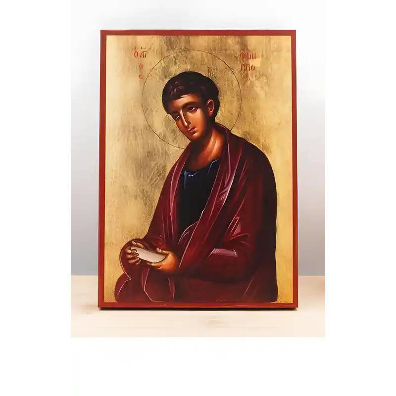 Εικόνα Ορθοδοξίας με περίγραμμα χρυσό σε ξύλο Φλαμουρίας  με  βάση Άγιος Απόστολος Φίλιππος, Ξύλινη Χειροποίητη Εικόνα Ελληνικού Premium Βυζαντινού Στυλ Κρεμαστή σε ξύλινη πλάκα Θρησκευτικό θέμα Χειροποίητη Ελληνορθόδοξη εικόνα του Ιησού Χριστού, Κρεμαστή