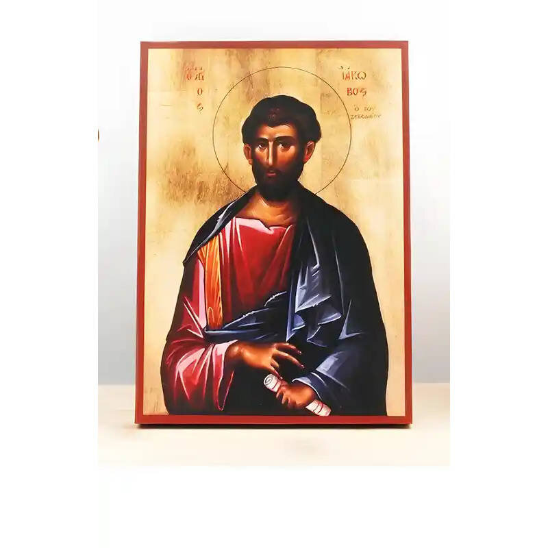 Εικόνα Ορθοδοξίας με περίγραμμα χρυσό σε ξύλο Φλαμουρίας  με  βάση Άγιος Απόστολος Ιάκωβος ο Μέγας γιος του Ζεβεδαίου, Ξύλινη Χειροποίητη Εικόνα Ελληνικής Κορυφαίας Βυζαντινής Στυλ Κρεμαστή σε ξύλινη πλάκα Θρησκευτικό θέμα Χειροποίητη Ελληνορθόδοξη εικόνα
