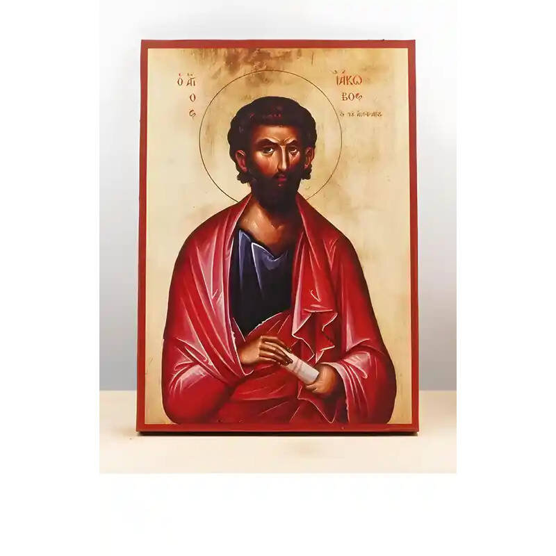 Εικόνα Ορθοδοξίας με περίγραμμα χρυσό σε ξύλο Φλαμουρίας  με  βάση Άγιος Απόστολος Ιάκωβος ο μικρότερος γιος του Αλφαίου, Ξύλινη Χειροποίητη Εικόνα Ελληνικού Βυζαντινού Στυλ Κρεμαστή σε ξύλινη πλάκα Θρησκευτικό θέμα Χειροποίητη Ελληνορθόδοξη εικόνα του Ιη