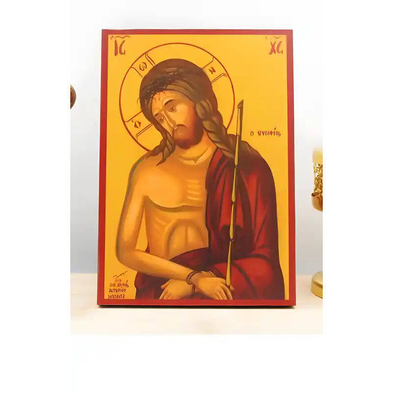 Εικόνα Ορθοδοξίας με περίγραμμα χρυσό σε ξύλο Φλαμουρίας  με  βάση Ιησούς Χριστός ο Νυμφίος, Ξύλινη Χειροποίητη Εικόνα Ελληνικού Premium Βυζαντινού Στυλ Κρεμαστή σε ξύλινη πλάκα Θρησκευτικό θέμα Χειροποίητη Ελληνορθόδοξη εικόνα του Ιησού Χριστού, Κρεμαστή
