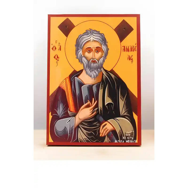 Εικόνα Ορθοδοξίας με περίγραμμα χρυσό σε ξύλο Φλαμουρίας  με  βάση Άγιος Απόστολος Ανδρέας ο Πρωτόκλητος, Ξύλινη Χειροποίητη Εικόνα Ελληνικής Premium Βυζαντινού Στυλ Κρεμαστή σε ξύλινη πλάκα Θρησκευτικό θέμα Χειροποίητη Ελληνορθόδοξη εικόνα του Ιησού Χρισ