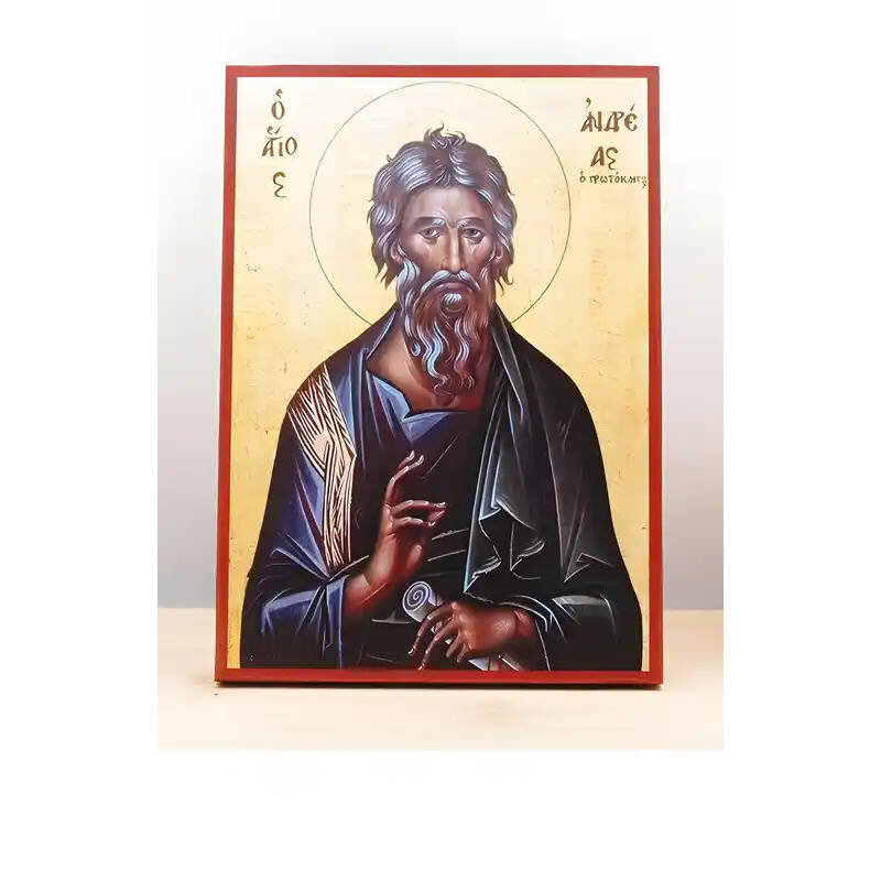 Εικόνα Ορθοδοξίας με περίγραμμα χρυσό σε ξύλο Φλαμουρίας  με  βάση Άγιος Απόστολος Ανδρέας ο Πρωτόκλητος, Ξύλινη Χειροποίητη Εικόνα Ελληνικής Κορυφαίας Βυζαντινής Στυλ Κρεμαστή σε ξύλινη πλάκα Θρησκευτικό θέμα Χειροποίητη Ελληνορθόδοξη εικόνα του Ιησού Χρ