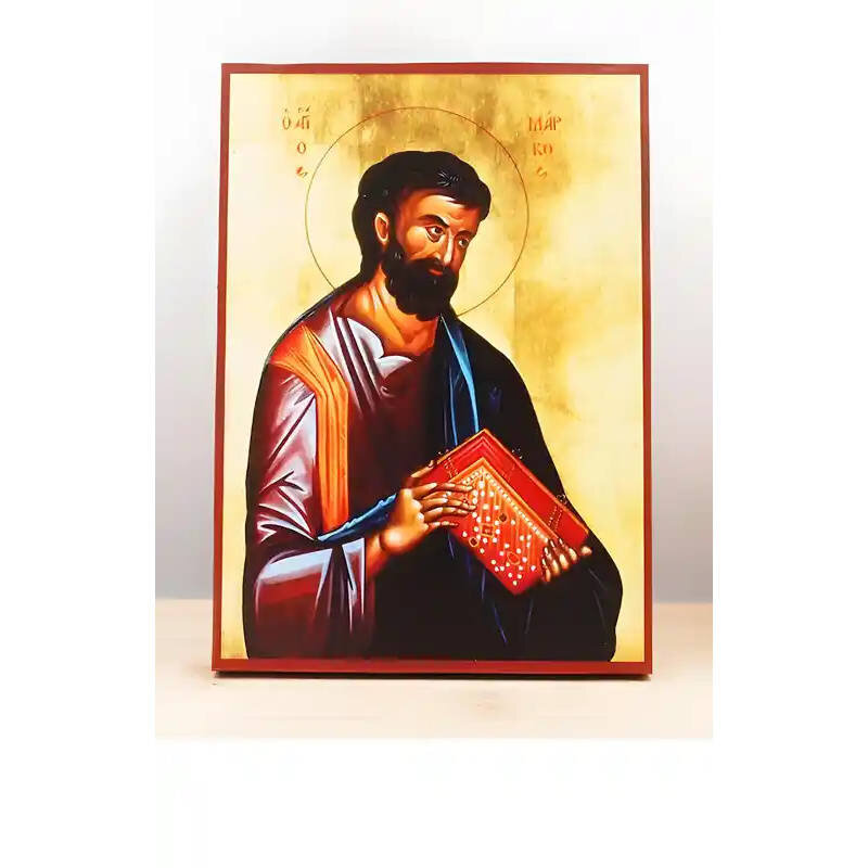 Εικόνα Ορθοδοξίας με περίγραμμα χρυσό σε ξύλο Φλαμουρίας  με  βάση Άγιος Απόστολος Μάρκος ο Ευαγγελιστής, Ξύλινη Χειροποίητη Εικόνα Ελληνικής Premium Βυζαντινού Στυλ Κρεμαστή σε ξύλινη πλάκα Θρησκευτικό θέμα Χειροποίητη Ελληνορθόδοξη εικόνα του Ιησού Χρισ