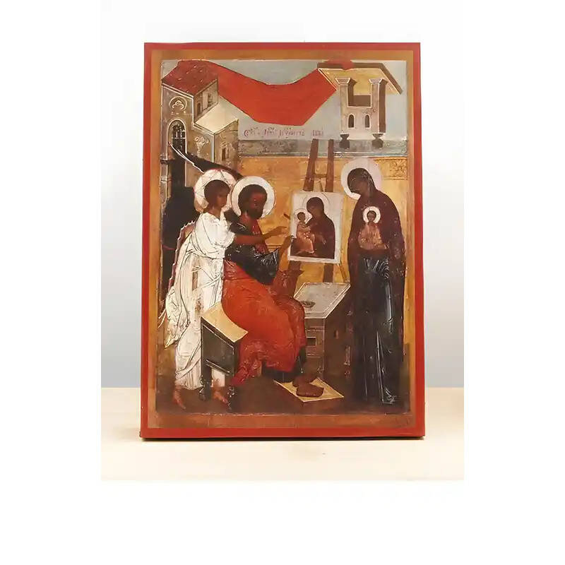 Εικόνα Ορθοδοξίας με περίγραμμα χρυσό σε ξύλο Φλαμουρίας  με  βάση Τοιχογραφία του Αγίου Αποστόλου Λουκά, Ξύλινη Χειροποίητη Εικόνα Ελληνικού Premium Βυζαντινού Στυλ Κρεμασμένο σε ξύλινη πλάκα Θρησκευτικό θέμα Χειροποίητη Ελληνορθόδοξη εικόνα του Ιησού Χρ