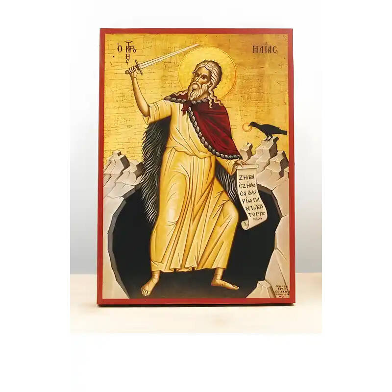 Εικόνα Ορθοδοξίας με περίγραμμα χρυσό σε ξύλο Φλαμουρίας  με  βάση Άγιος Προφήτης Ηλίας ή Ολόσωμος Ηλίας, Ξύλινη Χειροποίητη Εικόνα Ελληνικού Βυζαντινού Στυλ τοίχου Κρεμαστή σε ξύλινη πλάκα Θρησκευτικό θέμα Χειροποίητη Ελληνορθόδοξη εικόνα του Ιησού Χριστ