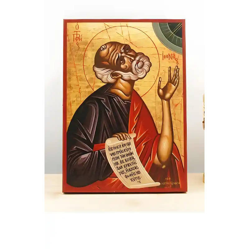 Εικόνα Ορθοδοξίας με περίγραμμα χρυσό σε ξύλο Φλαμουρίας  με  βάση Άγιος Προφήτης Ιωνάς, Ξύλινη Χειροποίητη Εικόνα Ελληνικού Premium Βυζαντινού Στυλ Κρεμαστή σε ξύλινη πλάκα Θρησκευτικό θέμα Χειροποίητη Ελληνορθόδοξη εικόνα του Ιησού Χριστού, Κρεμαστή πλά