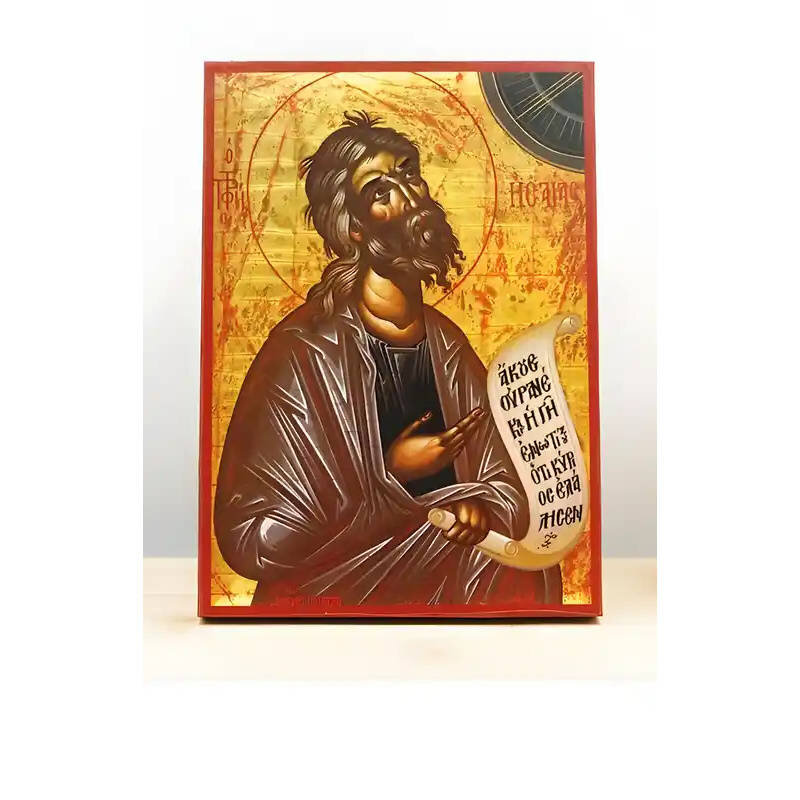 Εικόνα Ορθοδοξίας με περίγραμμα χρυσό σε ξύλο Φλαμουρίας  με  βάση Άγιος Προφήτης Ησαΐας, Ξύλινη Χειροποίητη Εικόνα Ελληνικού Premium Βυζαντινού Στυλ Κρεμαστή σε ξύλινη πλάκα Θρησκευτικό θέμα Χειροποίητη Ελληνορθόδοξη εικόνα του Ιησού Χριστού, Κρεμαστή πλ