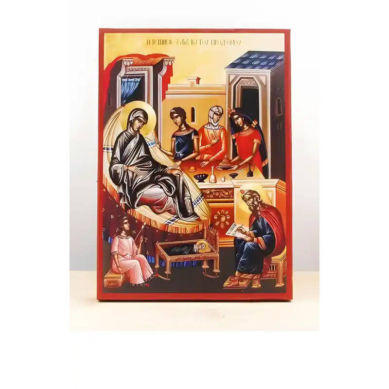 Εικόνα Ορθοδοξίας με περίγραμμα χρυσό σε ξύλο Φλαμουρίας  με  βάση Γέννηση του Αγίου Ιωάννη του Βαπτιστή, Ξύλινη Χειροποίητη Εικόνα Ελληνικού Premium Βυζαντινού Στυλ Κρεμαστή σε ξύλινη πλάκα Θρησκευτικό θέμα Χειροποίητη Ελληνορθόδοξη εικόνα του Ιησού Χρισ