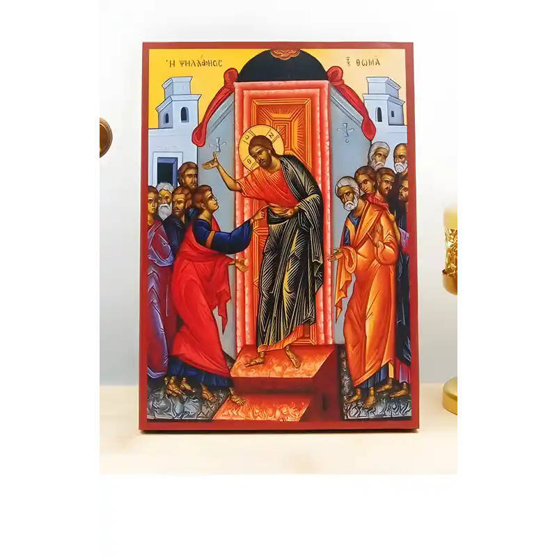 Σετ 2 τεμαχίων – Εικόνα Ορθοδοξίας με περίγραμμα χρυσό σε ξύλο Φλαμουρίας  με  βάση The Incredulity of Saint Thomas, Ξύλινη Χειροποίητη Εικόνα Ελληνικού Premium Βυζαντινού Στυλ Κρεμασμένο σε ξύλινη πλάκα Ορθόδοξο Θρησκευτικό Θέμα Χειροποίητη Ελληνορθόδοξη