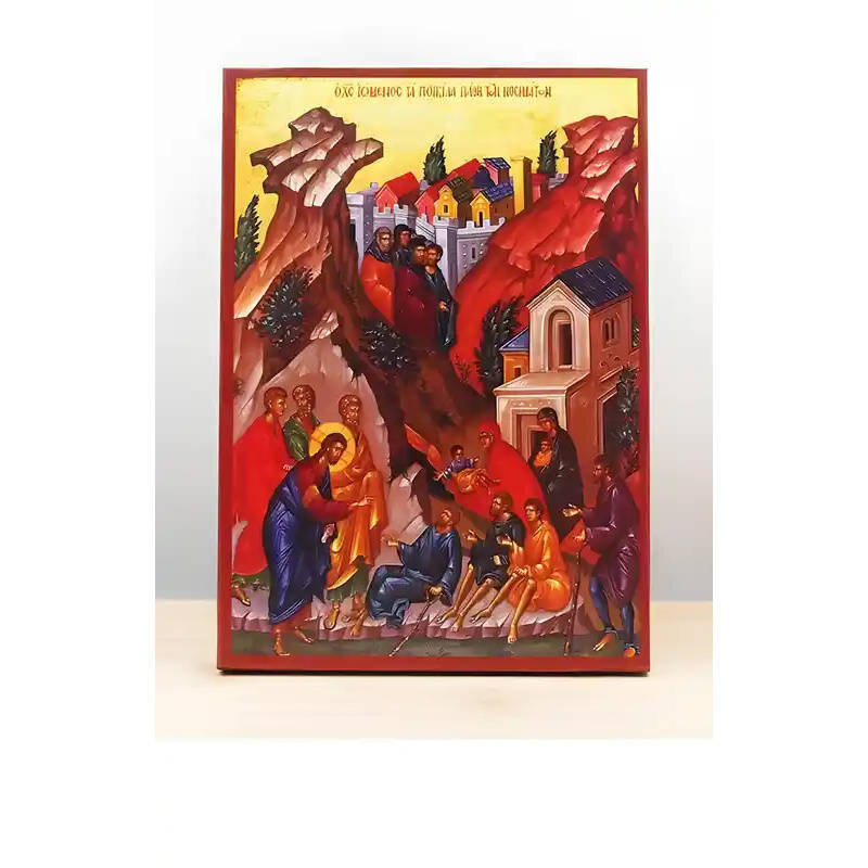 Εικόνα Ορθοδοξίας με περίγραμμα χρυσό σε ξύλο Φλαμουρίας  με  βάση Ο Ιησούς Χριστός Θεραπεύει τα Διάφορα Πάθη των Ασθενειών, Ξύλινη Χειροποίητη Εικόνα Ελληνικής Premium Βυζαντινού Στυλ τοίχου Κρεμασμένη σε ξύλινη πλάκα Χειροποίητη Ελληνορθόδοξη εικόνα του