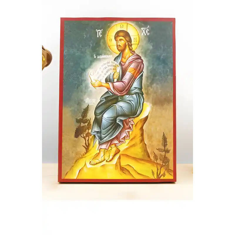 Σετ 2 τεμαχίων – Εικόνα Ορθοδοξίας με περίγραμμα χρυσό σε ξύλο Φλαμουρίας  με  βάση Jesus Christ The Preacher Πλήρης, Ξύλινη Χειροποίητη Εικόνα Ελληνικού Premium Βυζαντινού Στυλ τοίχου Κρεμασμένη σε ξύλινη πλάκα Θρησκευτικό θέμα Χειροποίητη Ελληνορθόδοξη