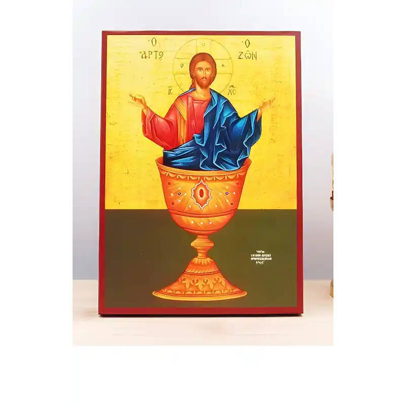 Εικόνα Ορθοδοξίας με περίγραμμα χρυσό σε ξύλο Φλαμουρίας  με  βάση Ο Ιησούς Χριστός Ευλογεί το Ζωντανό Ψωμί, Ξύλινη Χειροποίητη Εικόνα Ελληνικού Premium Βυζαντινού Στυλ Κρεμασμένο σε ξύλινη πλάκα Θρησκευτικό θέμα Χειροποίητη Ελληνορθόδοξη εικόνα του Ιησού