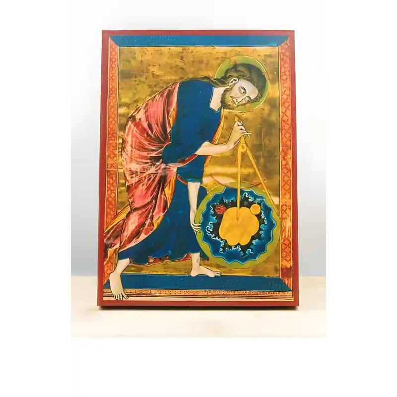 Εικόνα Ορθοδοξίας με περίγραμμα χρυσό σε ξύλο Φλαμουρίας  με  βάση Ο Ιησούς Χριστός ο Μέγας Αρχιτέκτονας του Σύμπαντος, Ξύλινη Χειροποίητη Εικόνα Ελληνικού Premium Βυζαντινού Στυλ τοίχου Κρεμασμένη σε ξύλινη πλάκα Θρησκευτικό Χειροποίητη Ελληνορθόδοξη εικ