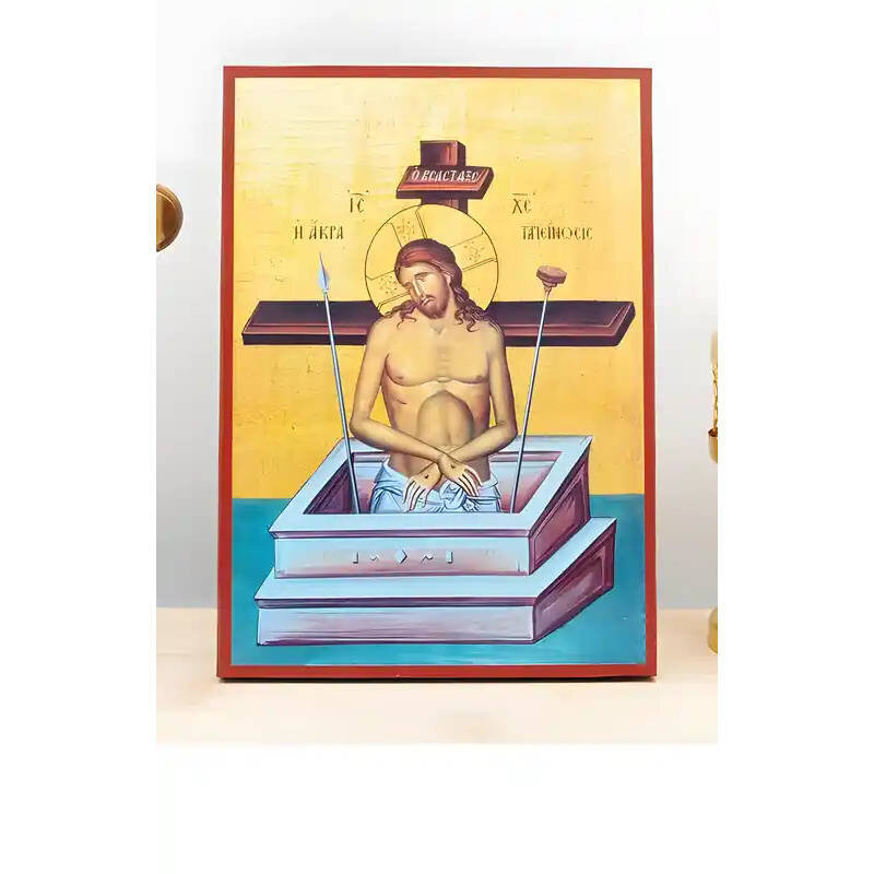 Εικόνα Ορθοδοξίας με περίγραμμα χρυσό σε ξύλο Φλαμουρίας  με  βάση Jesus Christ Man of Sorrows "Extreme Humility", Ξύλινη Χειροποίητη Εικόνα Ελληνικού Premium Βυζαντινού Στυλ τοίχου Κρεμασμένη σε ξύλινη πλάκα Θρησκευτικό Χειροποίητη Ελληνορθόδοξη εικόνα τ