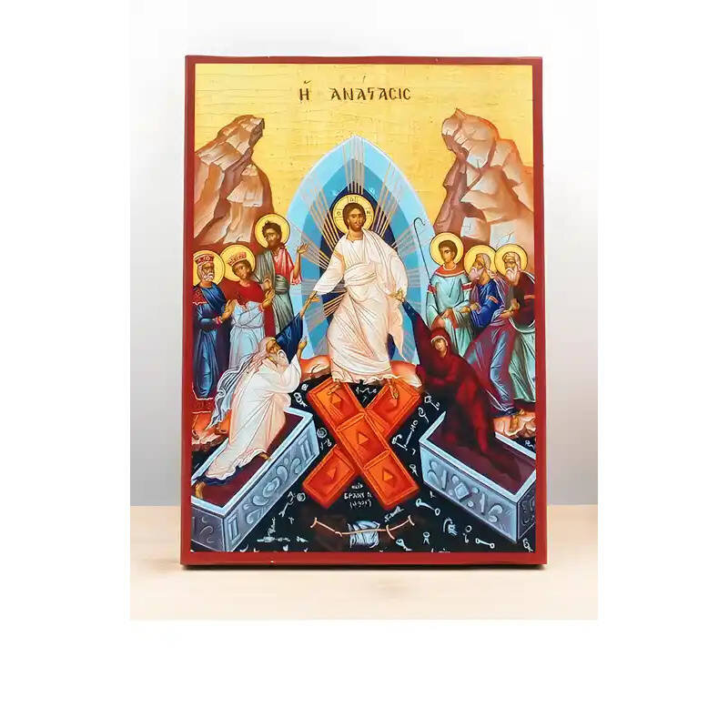 Εικόνα Ορθοδοξίας με περίγραμμα χρυσό σε ξύλο Φλαμουρίας  με  βάση Ανάσταση του Ιησού Χριστού, Ξύλινη Χειροποίητη Εικόνα Ελληνικού Premium Βυζαντινού Στυλ Κρεμασμένο σε ξύλινη πλάκα Ορθόδοξο Θρησκευτικό Θέμα Χειροποίητη Ελληνορθόδοξη εικόνα του Ιησού Χρισ