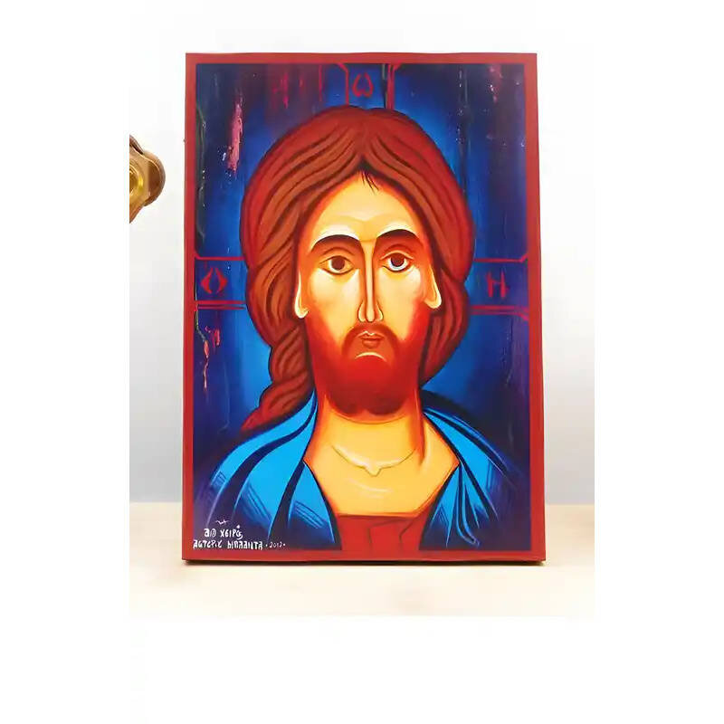 Εικόνα Ορθοδοξίας με περίγραμμα χρυσό σε ξύλο Φλαμουρίας  με  βάση Πορτραίτο Ηλικιωμένου Ιησού Χριστού, Ξύλινη Χειροποίητη Εικόνα Ελληνικού Premium Βυζαντινού Στυλ Κρεμασμένο σε ξύλινη πλάκα Θρησκευτικό θέμα Χειροποίητη Ελληνορθόδοξη εικόνα του Ιησού Χρισ